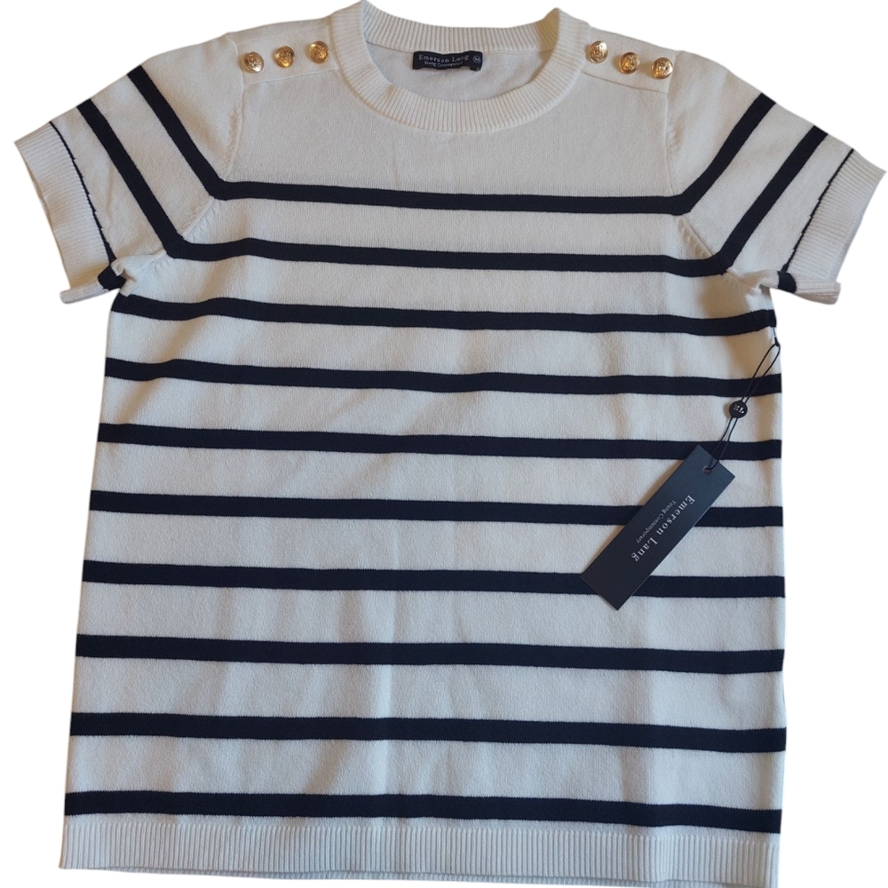 Navy and White Striped Women Shirt